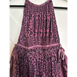 Free People Dress Womens Size SP Boho‎ Mini Dress Tie Waist Purple Print Design